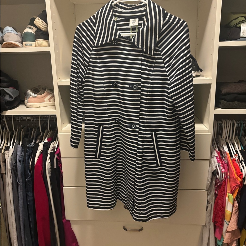 Cabi Maritime Trench Coat Nautical Striped Sailor Button Closure, M